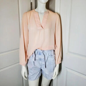 Spense Light Pink Peach Sheer V-Neck Blouse Women's Size Small EUC